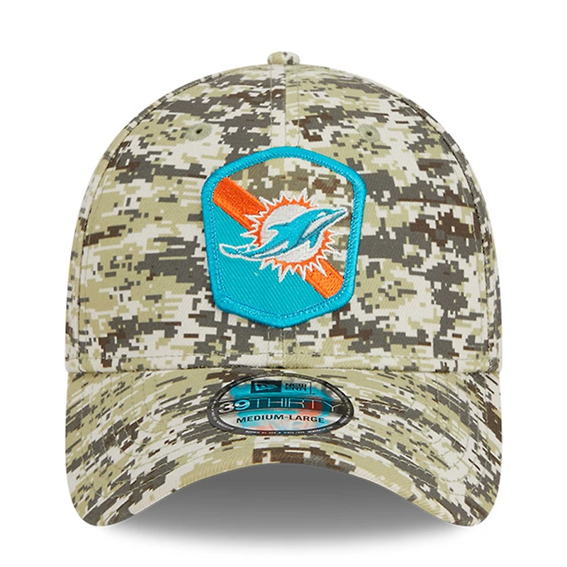 Casquette New Era camouflage Miami Dolphins 2023 Salute To Service 39THIRTY Flex pour hommes