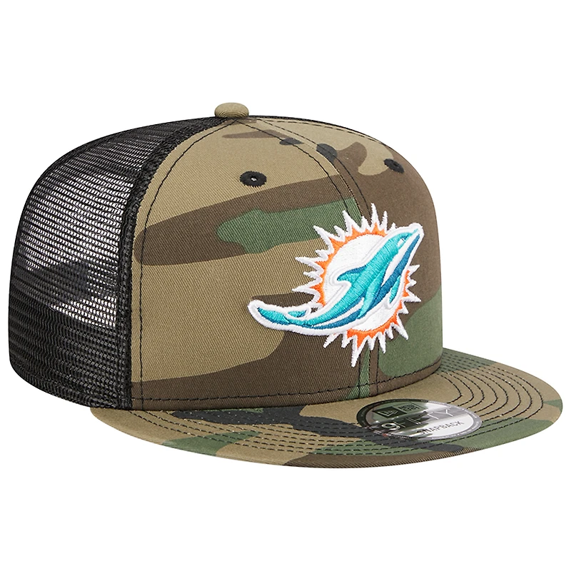 Casquette New Era Camo Miami Dolphins Main Trucker 9FIFTY Snapback pour homme