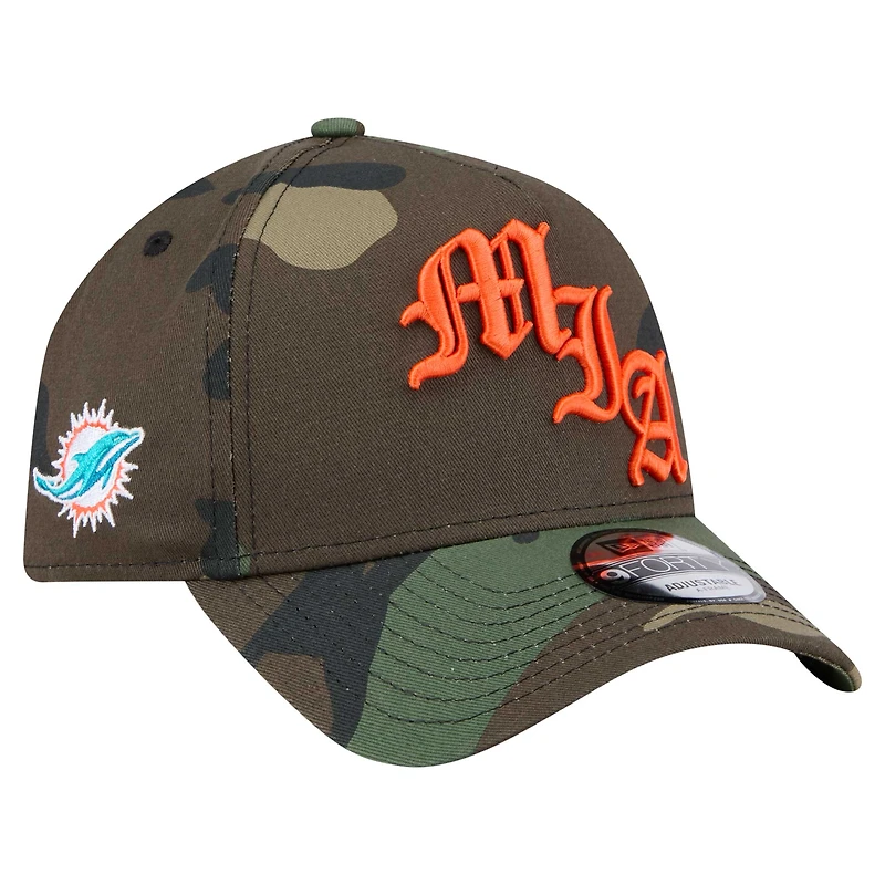 Men's New Era Camo Miami Dolphins Mystic Camo A-Frame 9FORTY Adjustable Hat