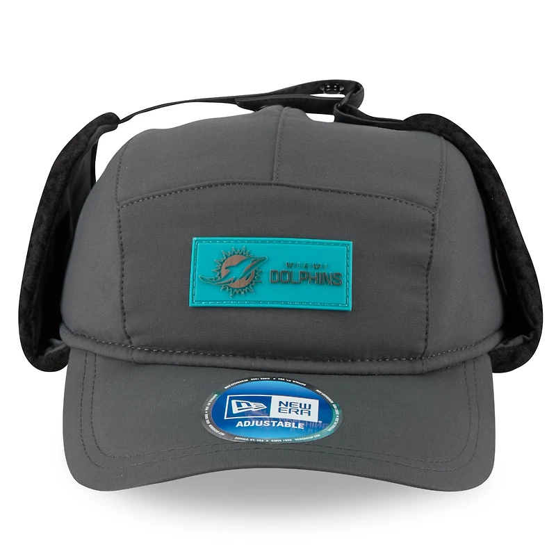 Men's New Era Charcoal Miami Dolphins 2025 Sideline Cold Weather Runner Dog Ear Adjustable Hat