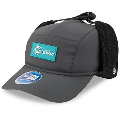 Men's New Era Charcoal Miami Dolphins 2025 Sideline Cold Weather Runner Dog Ear Adjustable Hat
