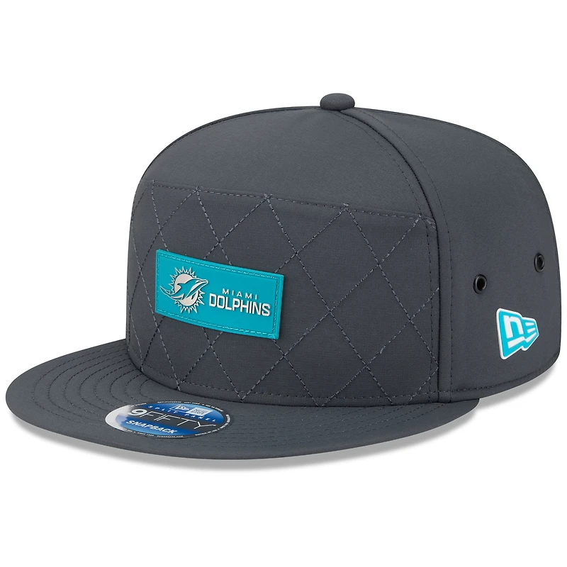 Men's New Era Charcoal Miami Dolphins 2025 Sideline Cold Weather Split Panel 9FIFTY Snapback Hat