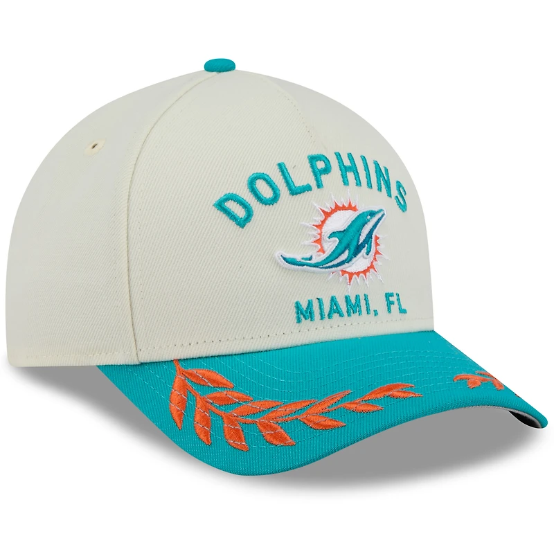 Casquette ajustable New Era 9FORTY A-Frame M-Crown pour homme, couleur crème/bleu marine, Miami Dolphins