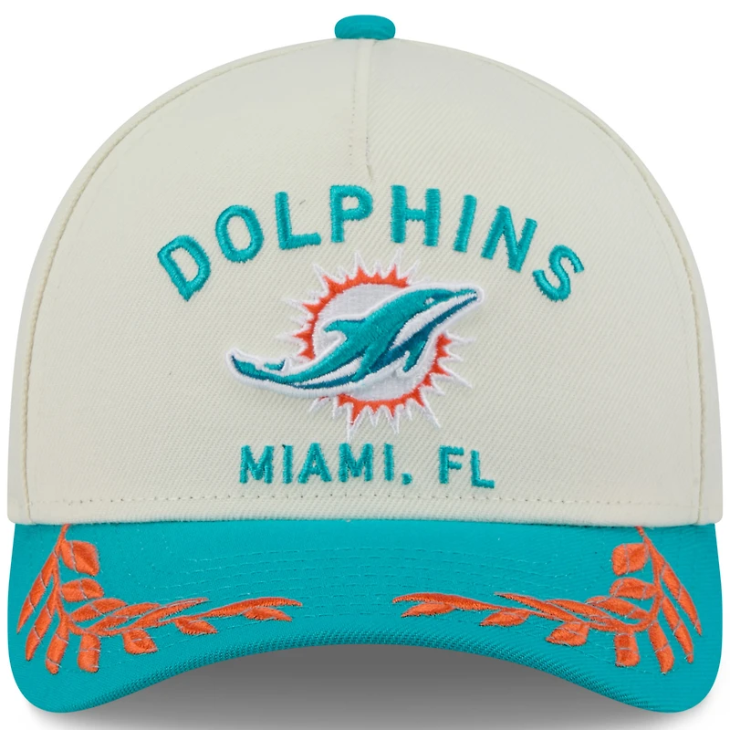 Casquette ajustable New Era 9FORTY M-Crown A-Frame pour homme, couleur crème/bleu marine, Miami Dolphins, draft NFL 2025