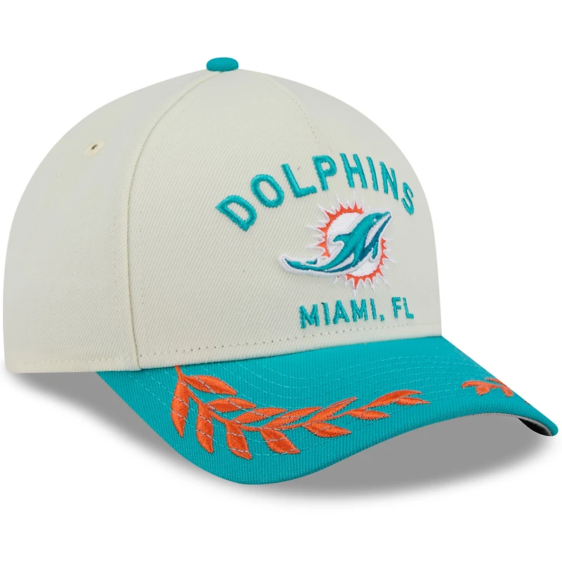 Men's New Era Cream/Aqua Miami Dolphins 2025 NFL Draft 9FORTY M-Crown A-Frame Adjustable Hat