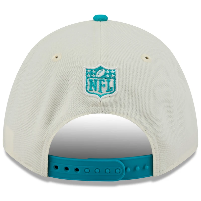 Casquette ajustable New Era 9FORTY M-Crown A-Frame pour homme, couleur crème/bleu marine, Miami Dolphins, draft NFL 2025
