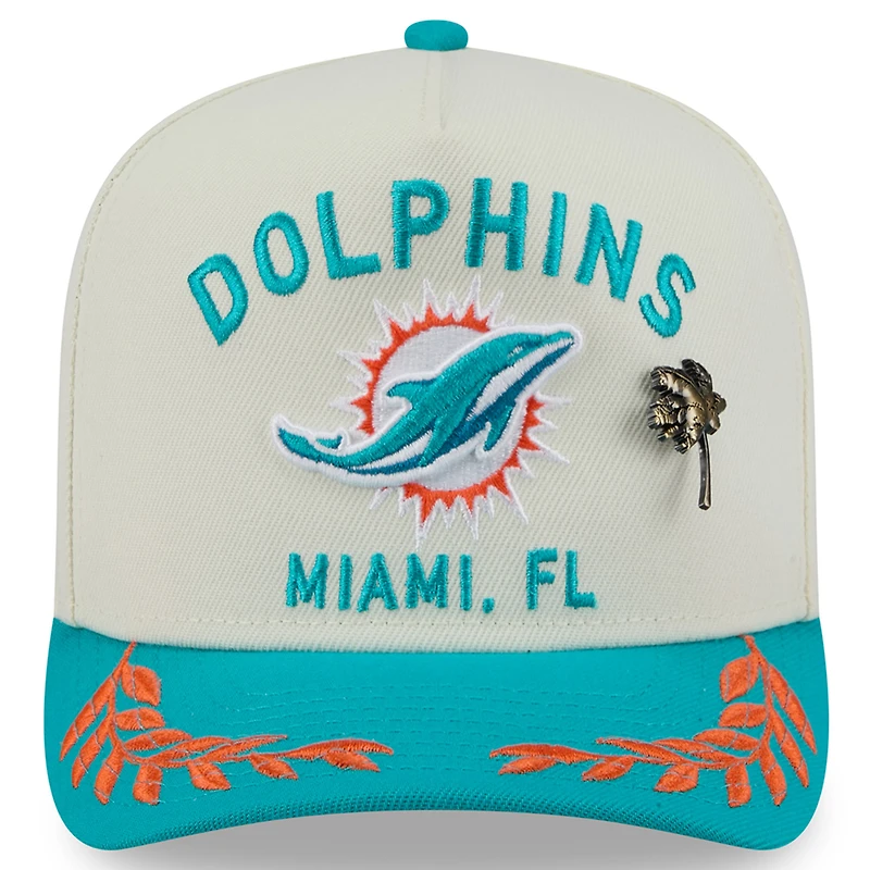 Men's New Era Cream/Aqua Miami Dolphins 2025 NFL Draft A-Frame 59FIFTY Fitted Hat