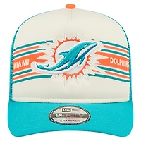 Men's New Era  Cream/Aqua Miami Dolphins Banner A-Frame 9FIFTY Trucker Snapback Hat