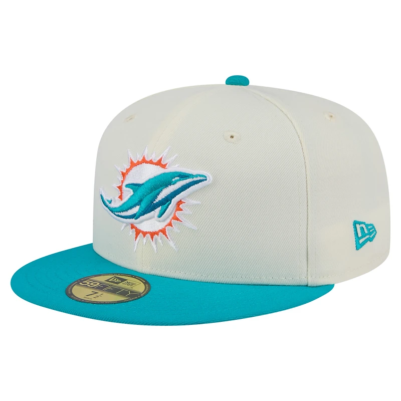 Men's New Era  Cream/Aqua Miami Dolphins Main 59FIFTY Fitted Hat