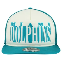 Men's New Era Cream/Aqua Miami Dolphins Throwback Cutout A-Frame 9FIFTY Snapback Hat