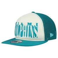 Men's New Era Cream/Aqua Miami Dolphins Throwback Cutout A-Frame 9FIFTY Snapback Hat