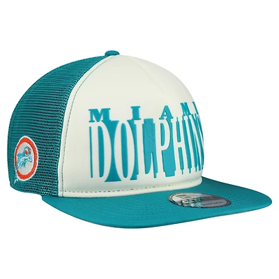 Men's New Era Cream/Aqua Miami Dolphins Throwback Cutout A-Frame 9FIFTY Snapback Hat