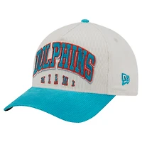 Men's New Era  Cream/Aqua Miami Dolphins Throwback Two-Tone Sided Corduroy 9FORTY A-Frame Adjustable Hat