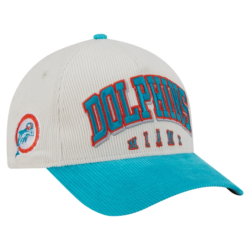 Men's New Era Cream/Aqua Miami Dolphins Throwback Two-Tone Sided Corduroy 9FORTY A-Frame Adjustable Hat