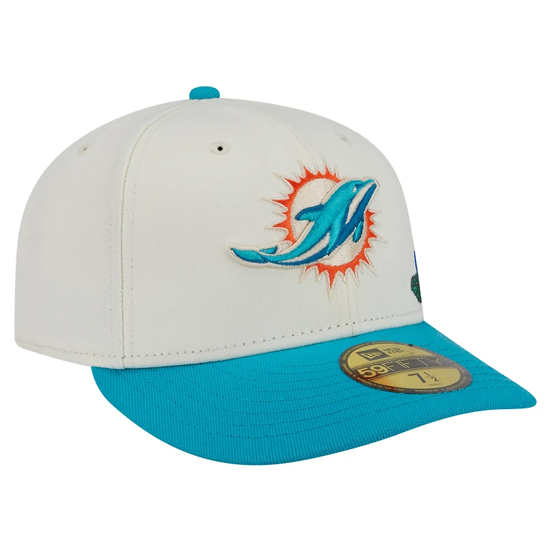 Casquette ajustée 59FIFTY à fleurs ton sur des Dolphins de Miami New Era pour homme, crème/aqua
