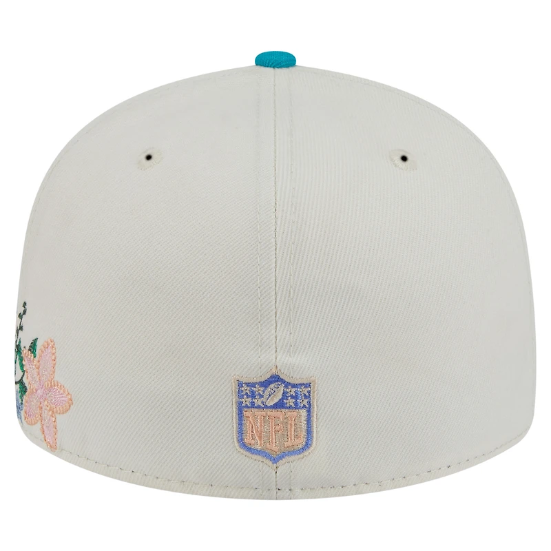 Casquette ajustée 59FIFTY à fleurs ton sur des Dolphins de Miami New Era pour homme, crème/aqua