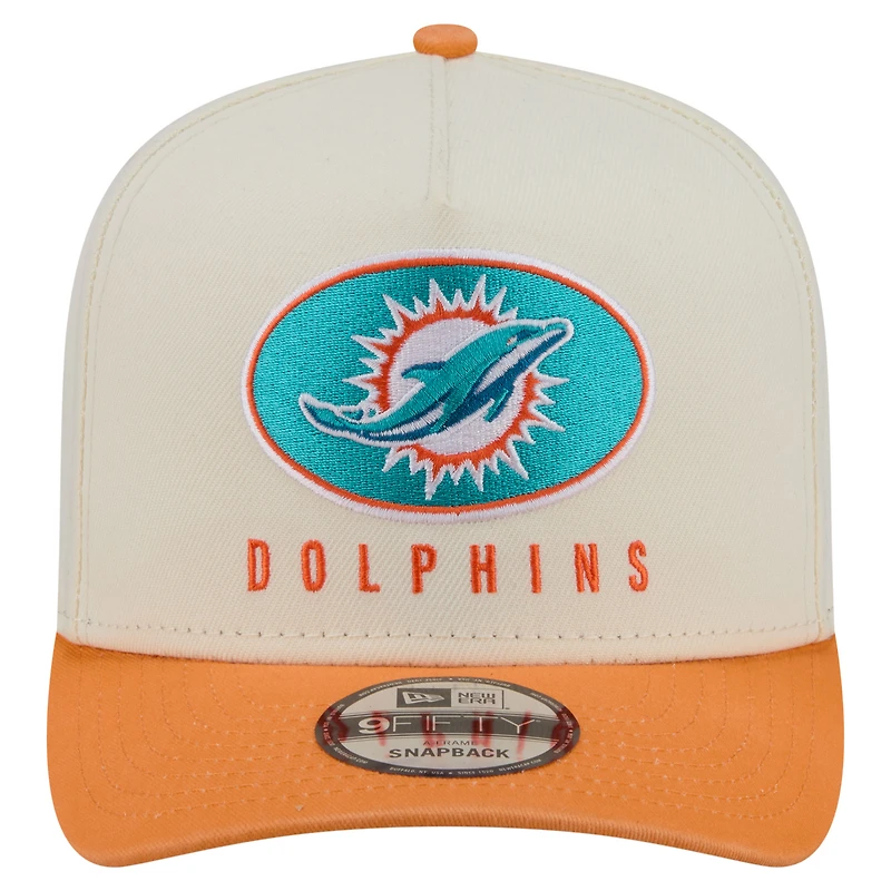 Men's New Era Cream/Orange Miami Dolphins Washed A-Frame 9FIFTY Snapback Hat