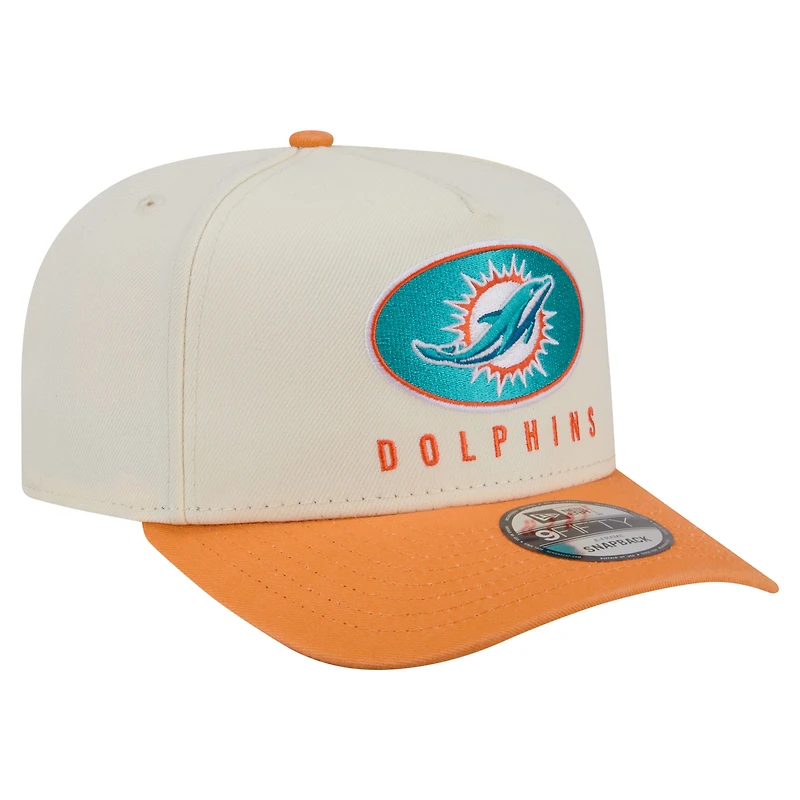 Men's New Era Cream/Orange Miami Dolphins Washed A-Frame 9FIFTY Snapback Hat