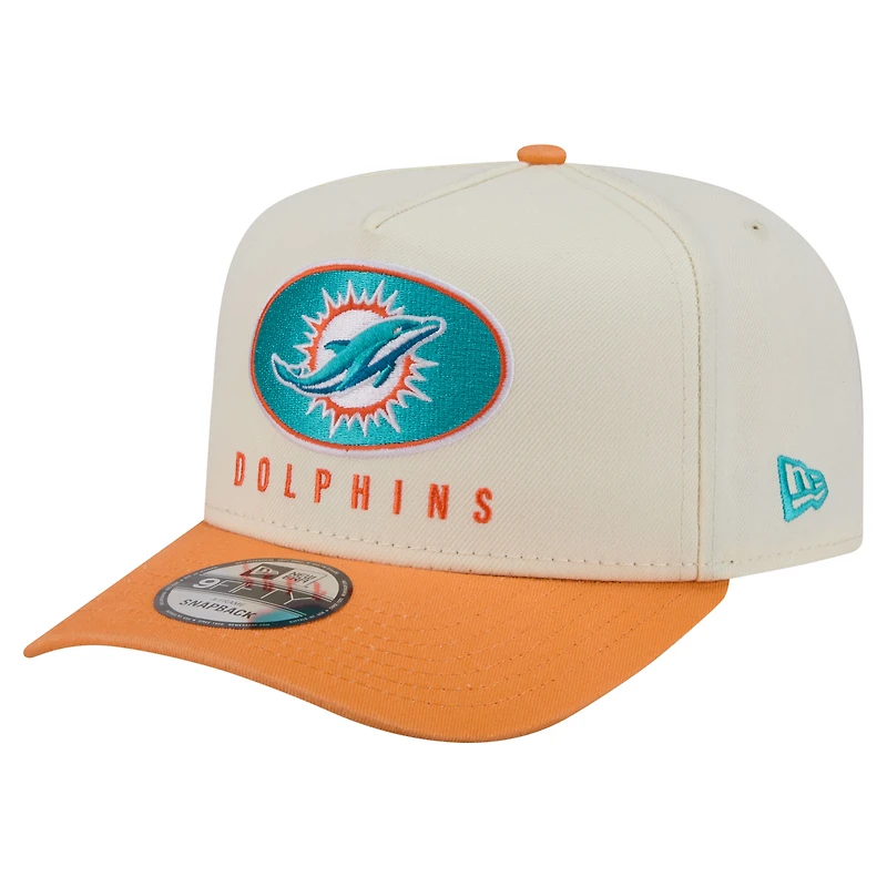 Casquette snapback New Era 9FIFTY pour homme, crème/orange, Miami Dolphins, modèle A-Frame délavé