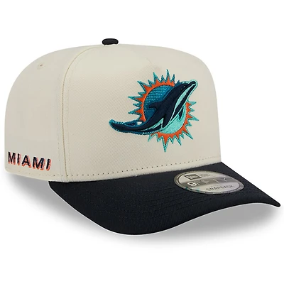 Casquette snapback 9FIFTY Team A-Frame pour homme, couleur crème, collection Rivalries 2025 des Dolphins de Miami New Era