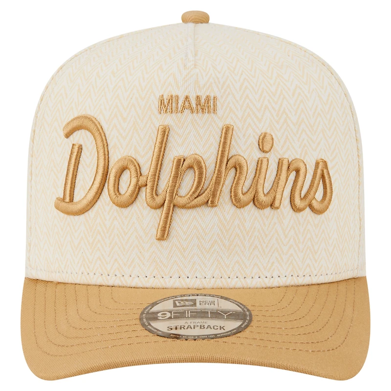 Men's New Era Cream Miami Dolphins Herringbone 9FIFTY A-Frame Snapback Hat