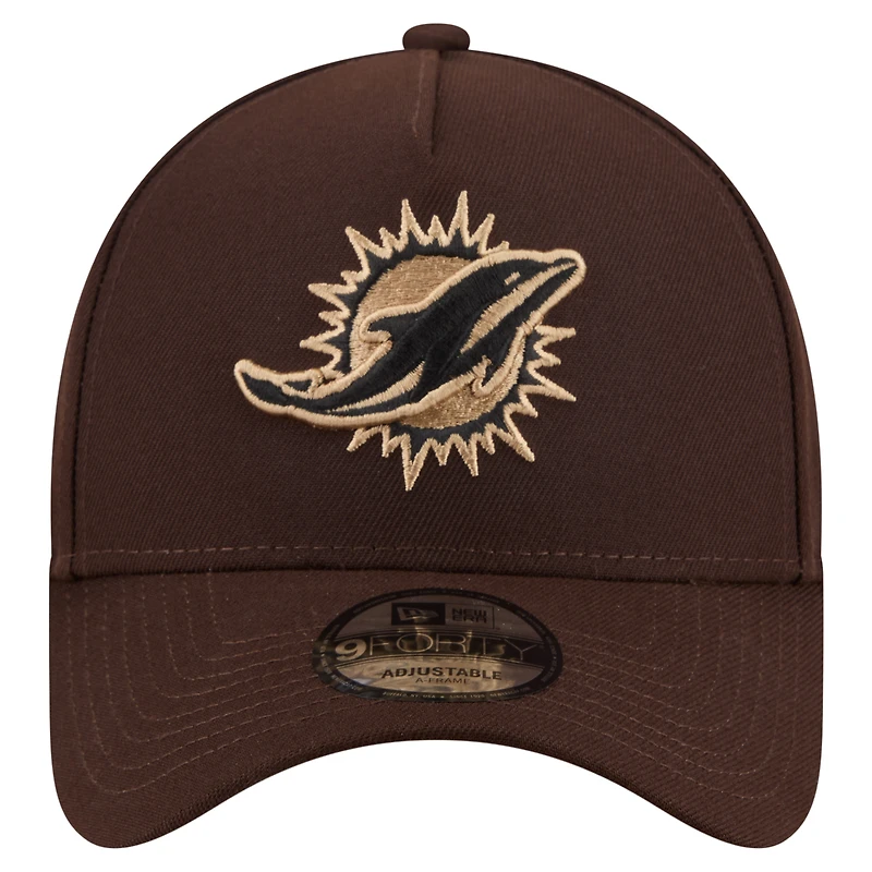 Men's New Era  Dark Brown Miami Dolphins Burnt Wood A-Frame 9FORTY Adjustable Hat