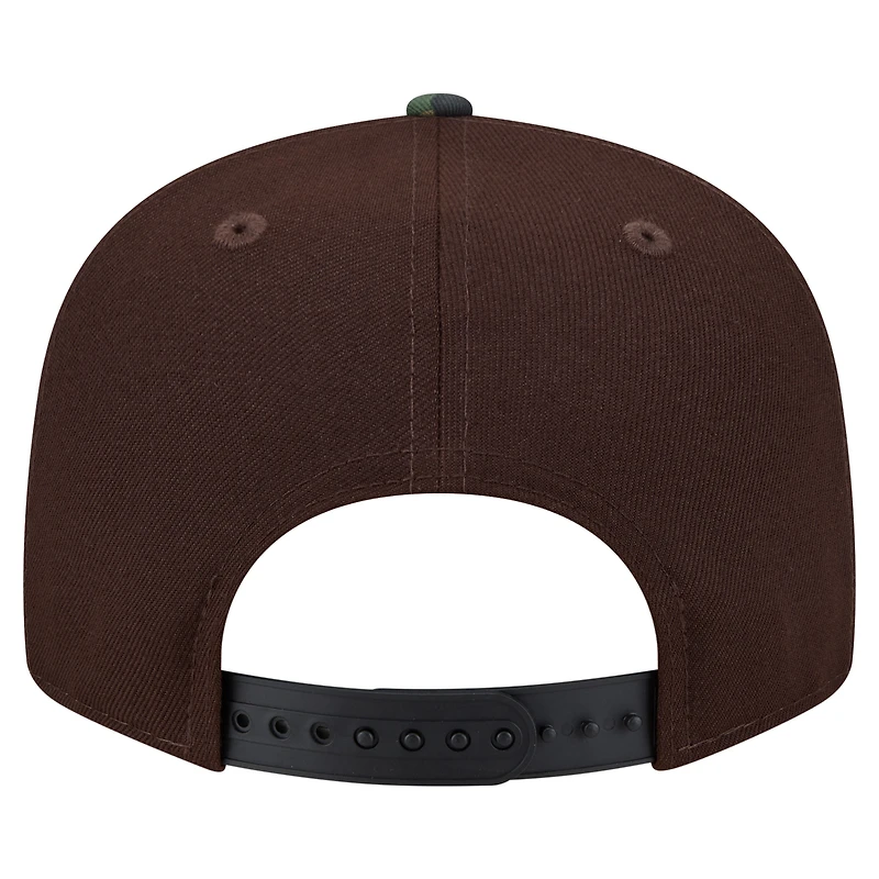 Men's New Era Dark Brown Miami Dolphins Burnt Wood Camo 9FIFTY Snapback Hat