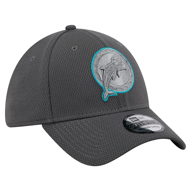 Casquette New Era 39THIRTY Flex graphite Miami Dolphins pour homme avec logo rétro