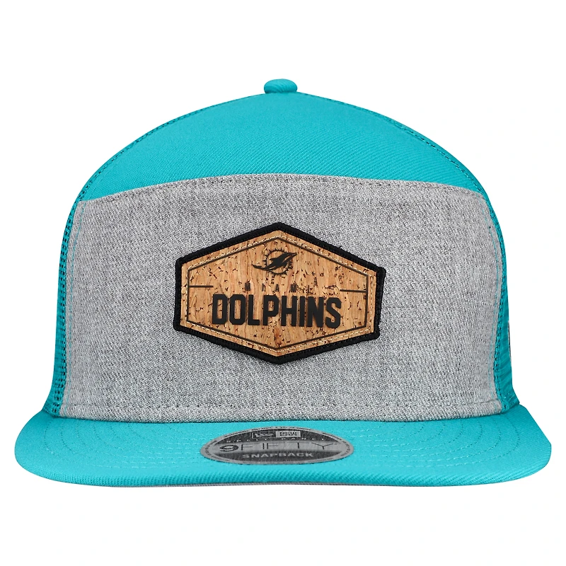 Men's New Era  Gray/Aqua Miami Dolphins Cork Split Panel 9FIFTY Trucker Snapback Hat