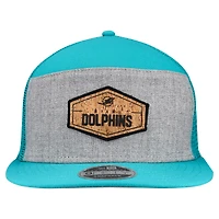 Men's New Era  Gray/Aqua Miami Dolphins Cork Split Panel 9FIFTY Trucker Snapback Hat