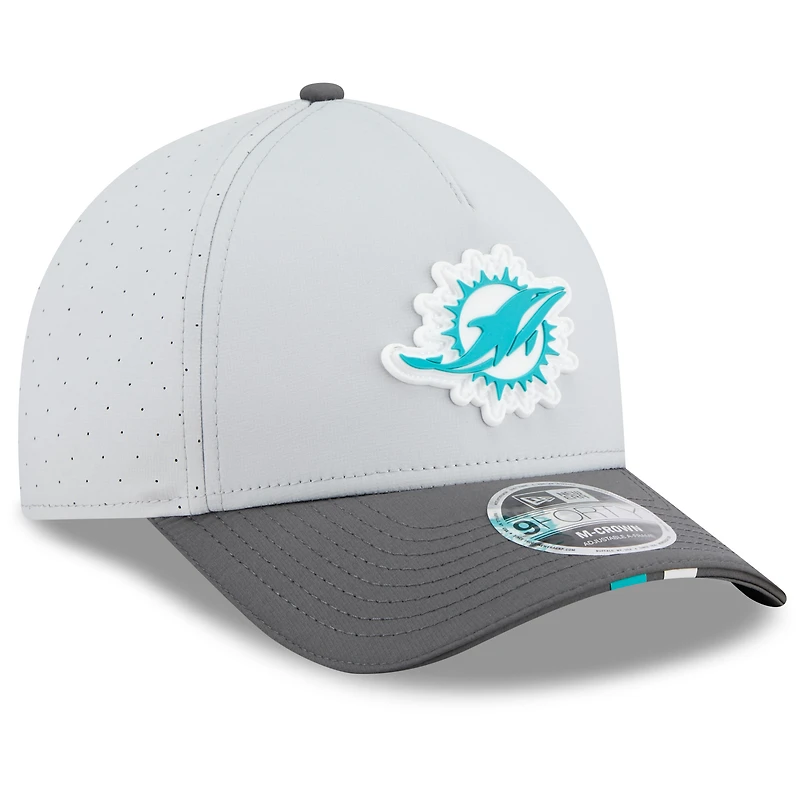 Men's New Era  Gray/Graphite Miami Dolphins 2025 NFL Training Camp A-Frame 9FORTY Adjustable Hat