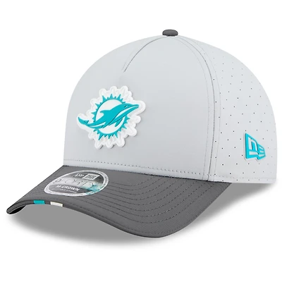 Men's New Era  Gray/Graphite Miami Dolphins 2025 NFL Training Camp A-Frame 9FORTY Adjustable Hat