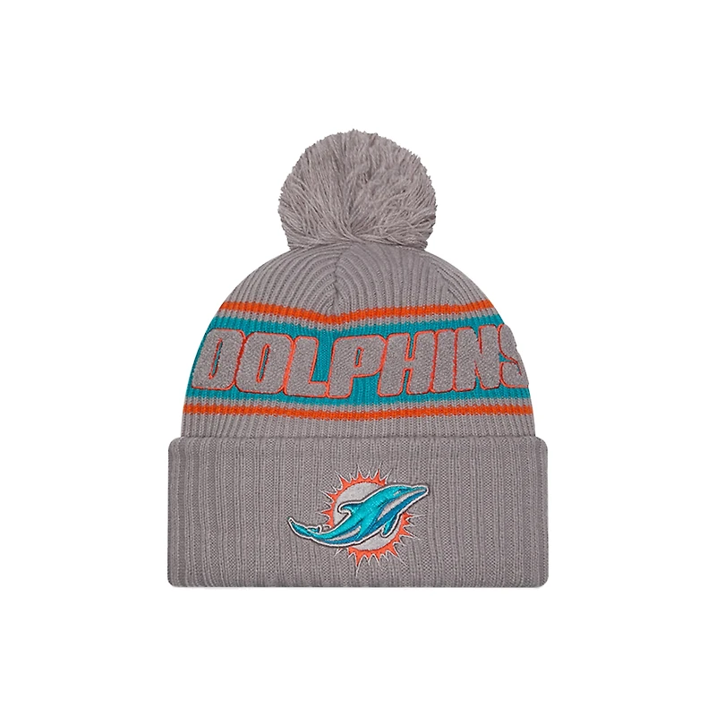 Men's New Era  Gray Miami Dolphins 2024 Sideline Sport Cuffed Knit Hat with Pom