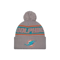 Men's New Era  Gray Miami Dolphins 2024 Sideline Sport Cuffed Knit Hat with Pom