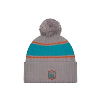 Men's New Era  Gray Miami Dolphins 2024 Sideline Sport Cuffed Knit Hat with Pom