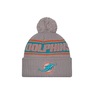 Men's New Era  Gray Miami Dolphins 2024 Sideline Sport Cuffed Knit Hat with Pom