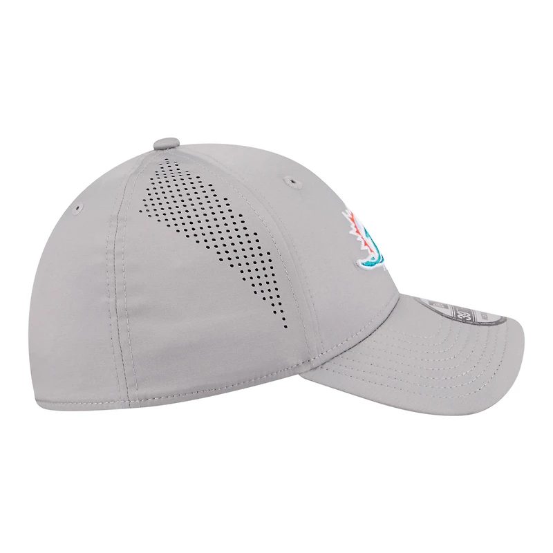 Casquette New Era Flex grise Miami Dolphins perforée pour homme 39THIRTY