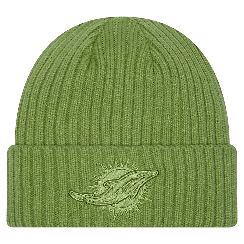 Bonnet tricoté à revers Miami Dolphins vert New Era pour homme