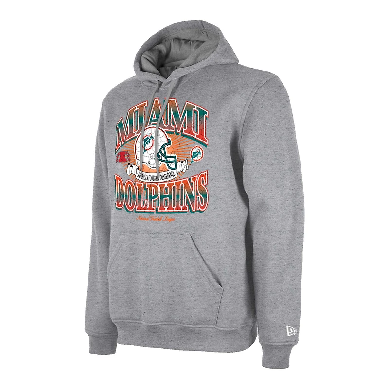Men's New Era Heather Gray Miami Dolphins Retro Pullover Hoodie