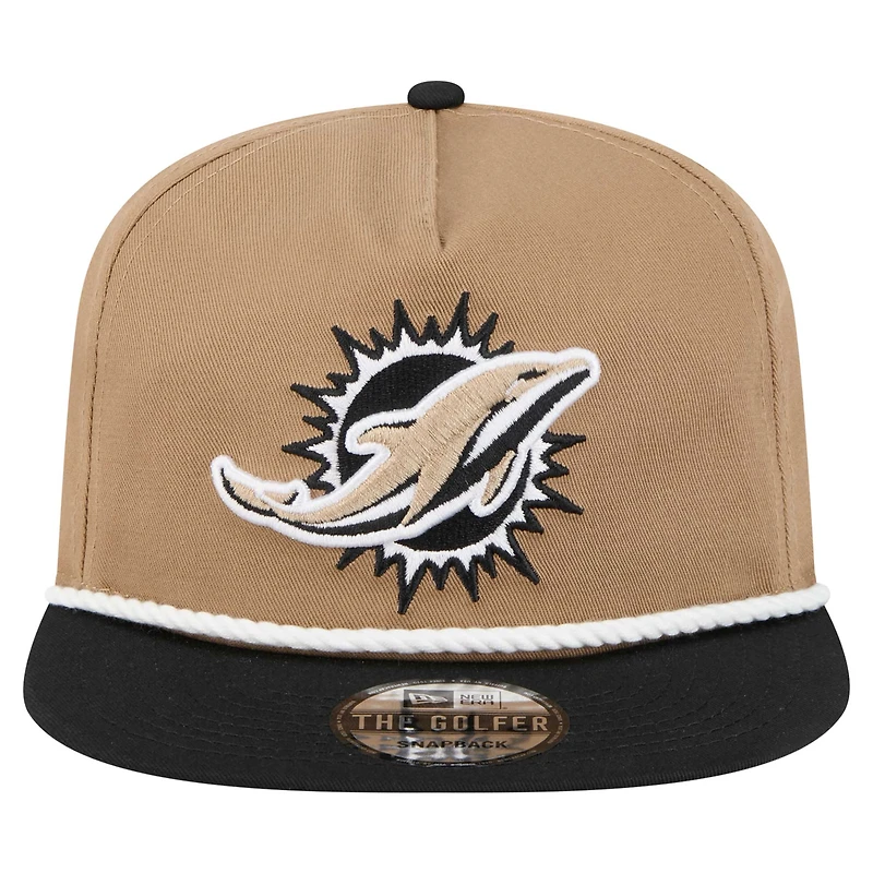 Casquette de golfeur à visière snapback Miami Dolphins Desert Kaki/Noir New Era pour homme