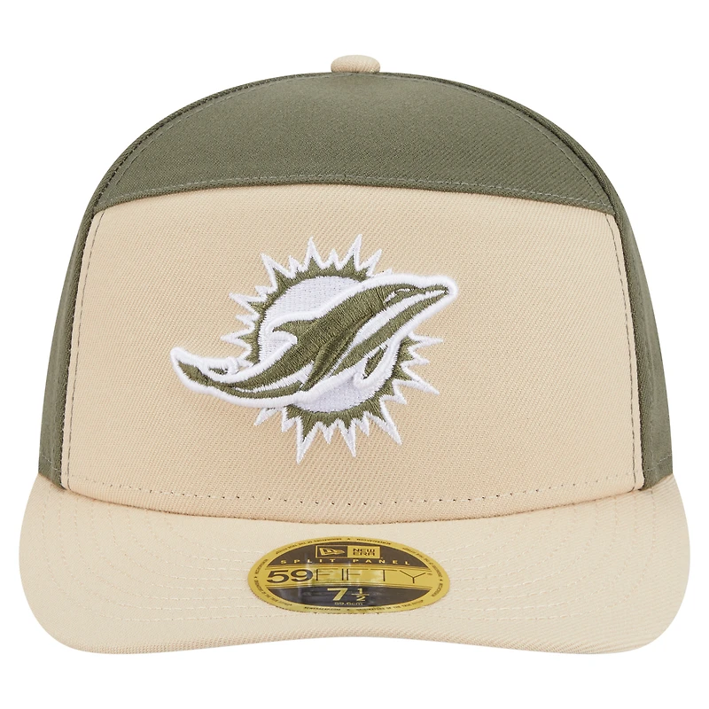 Men's New Era Light Beige/Olive Miami Dolphins Two-Tone Color Pack Split Panel 59FIFTY Fitted Hat