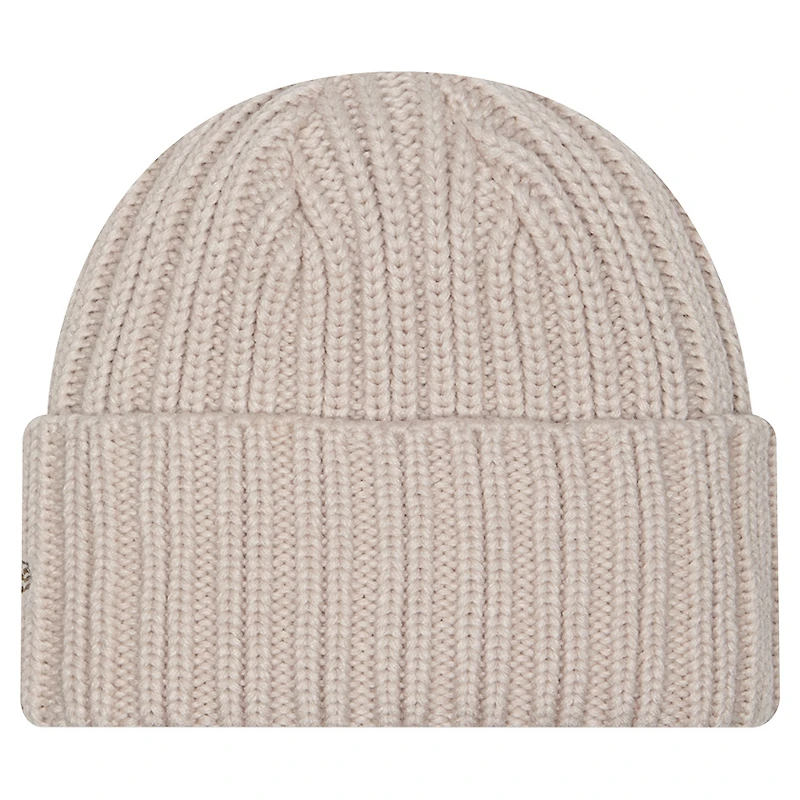 Bonnet en tricot à revers beige clair avec logo appliqué des Dolphins de Miami New Era pour homme