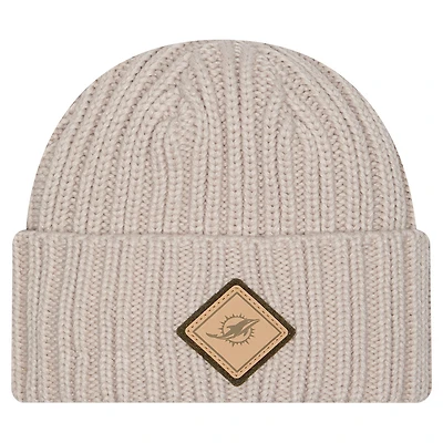 Bonnet en tricot à revers beige clair avec logo appliqué des Dolphins de Miami New Era pour homme