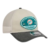 Men's New Era  Natural Miami Dolphins Frayed M-Crown A-Frame 9FORTY Adjustable Hat