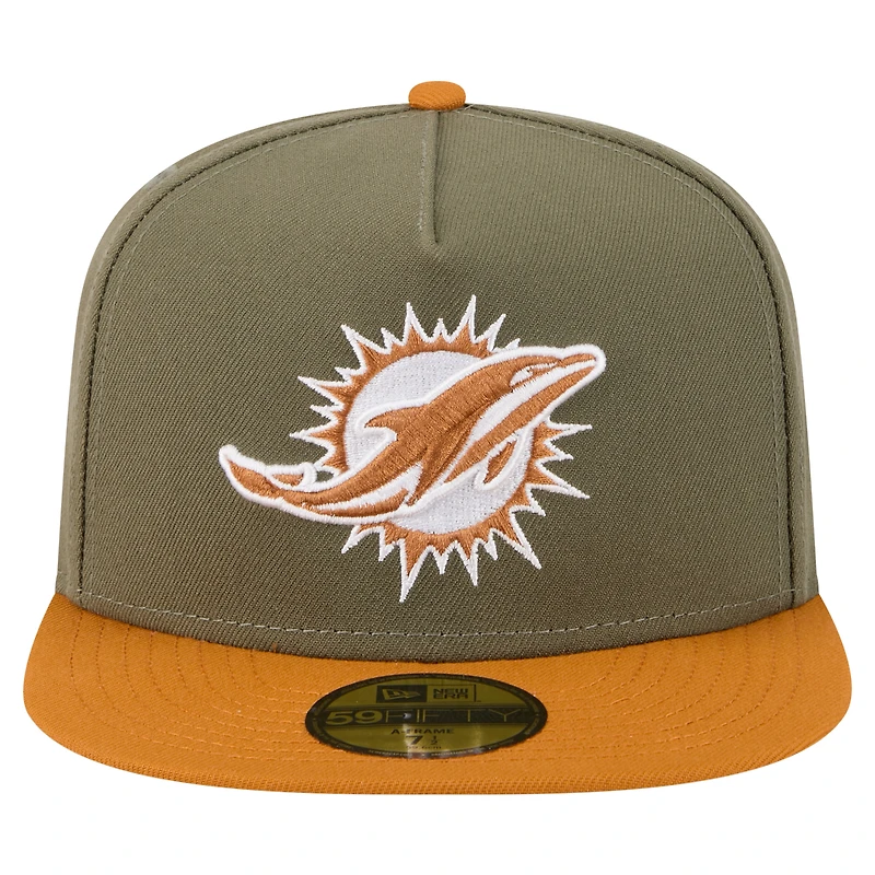 Men's New Era  Olive/Brown Miami Dolphins Color Pack A-Frame 59FIFTY Fitted Hat