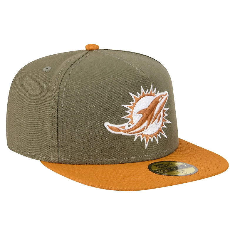 Men's New Era  Olive/Brown Miami Dolphins Color Pack A-Frame 59FIFTY Fitted Hat