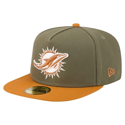 Men's New Era  Olive/Brown Miami Dolphins Color Pack A-Frame 59FIFTY Fitted Hat