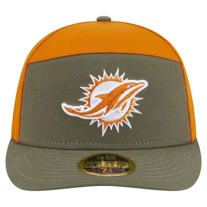 Men's New Era Olive/Brown Miami Dolphins Two-Tone Color Pack Split Panel 59FIFTY Fitted Hat