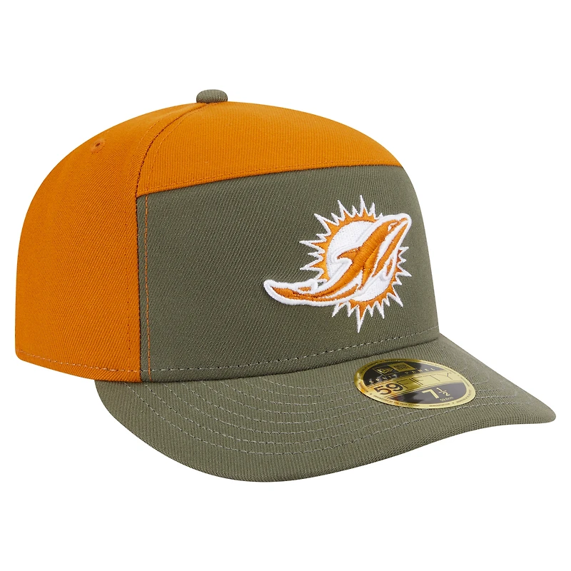 Men's New Era Olive/Brown Miami Dolphins Two-Tone Color Pack Split Panel 59FIFTY Fitted Hat
