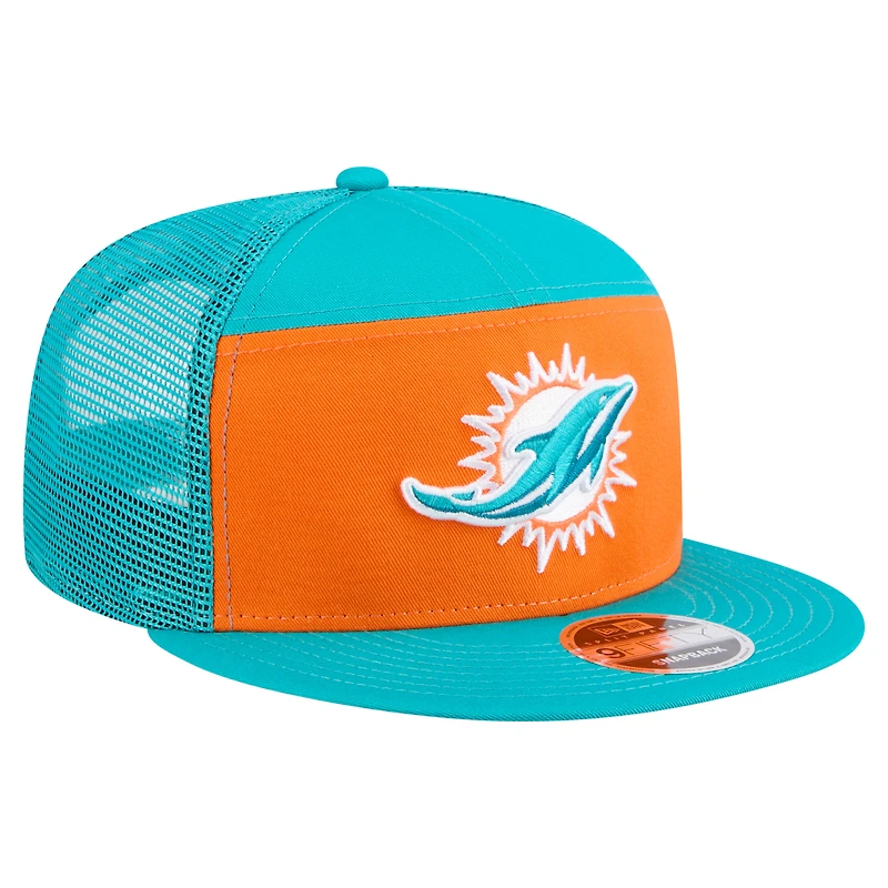 Men's New Era Orange/Aqua Miami Dolphins Outdoor Split Panel 9FIFTY Snapback Hat